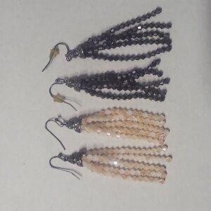 2 pair beaded tassel earrings jewelry black natural sparkly NWOT costume